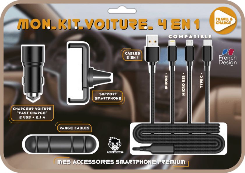 KIT VOITURE 4 N 1 POUR SMARTPHONE GEEK MONKEY *