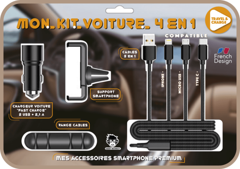 KIT VOITURE 4 N 1 POUR SMARTPHONE GEEK MONKEY *