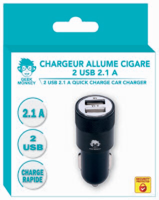 CHARGEUR ALLUME CIGARE 2 USB 2.1A QUICK CHARGE *