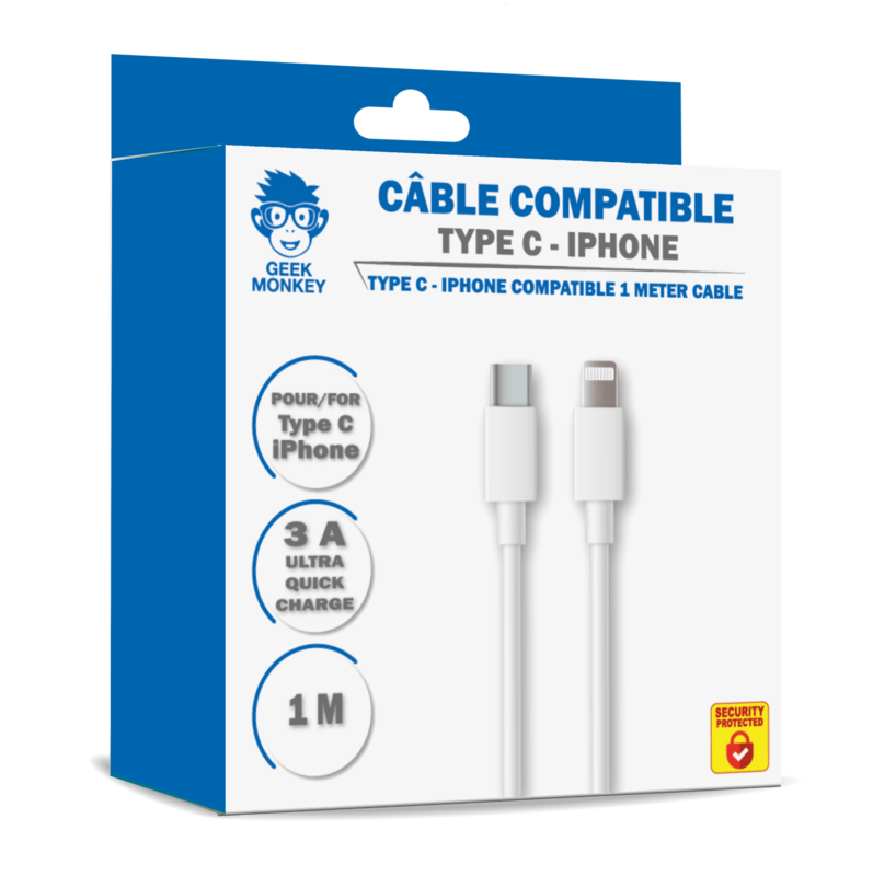 CABLE TYPE C - IPHONE 1M 3A QUICK CHARGE *