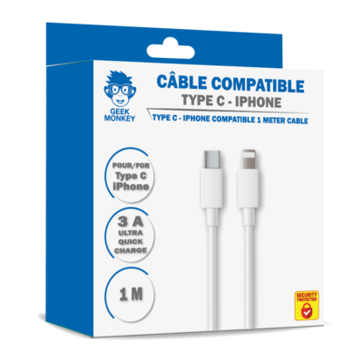 CABLE TYPE C - IPHONE 1M 3A QUICK CHARGE *