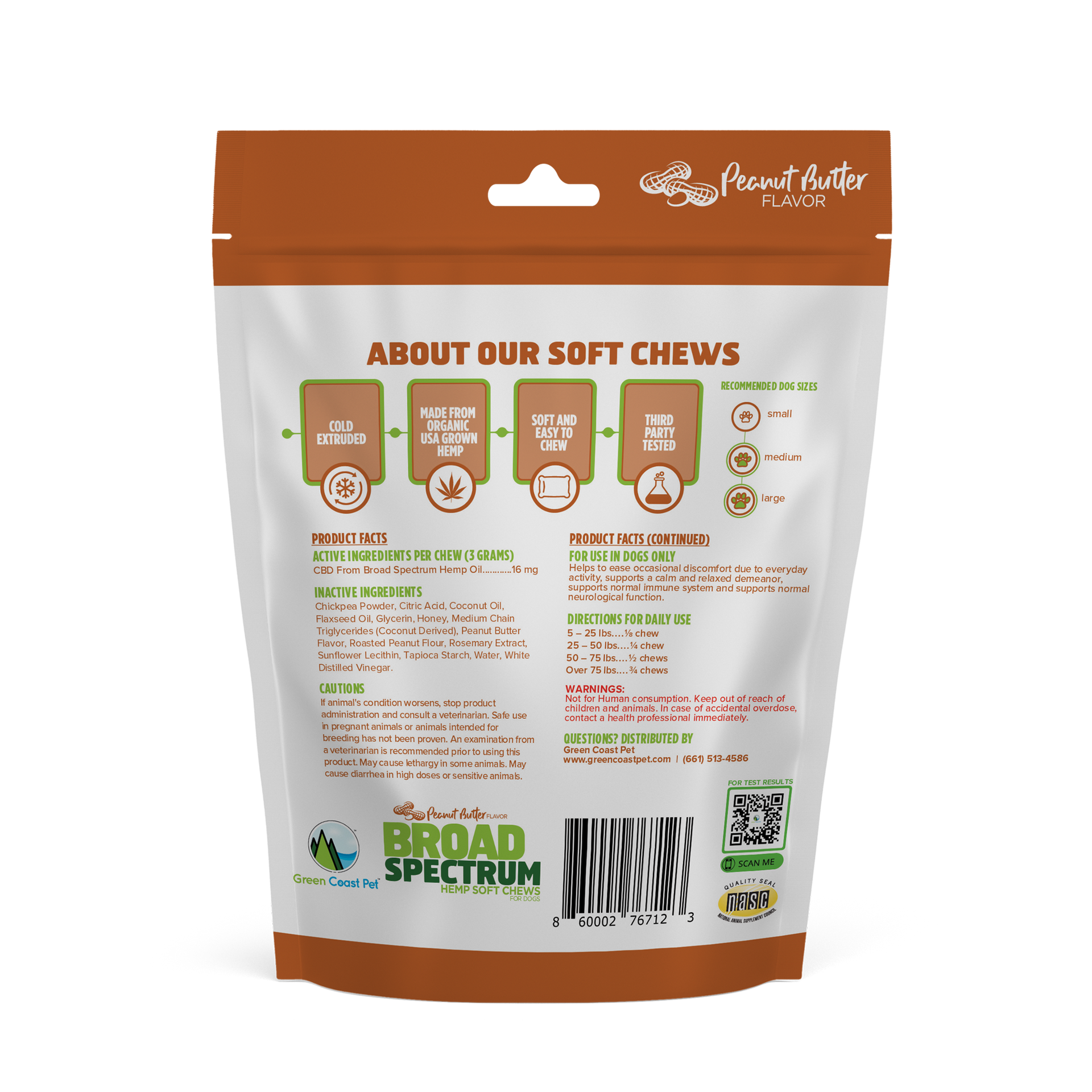 480 MG CBD Broad Spectrum Hemp Soft Chews - Peanut Butter Flavor