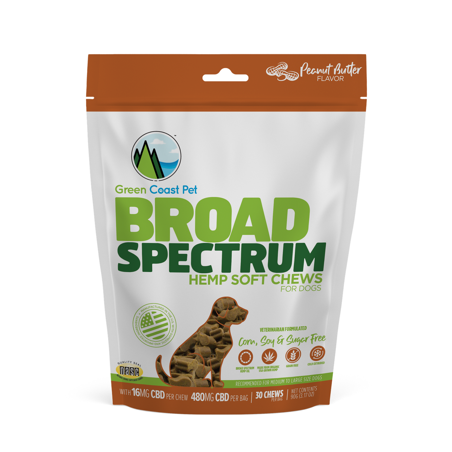 480 MG CBD Broad Spectrum Hemp Soft Chews - Peanut Butter Flavor