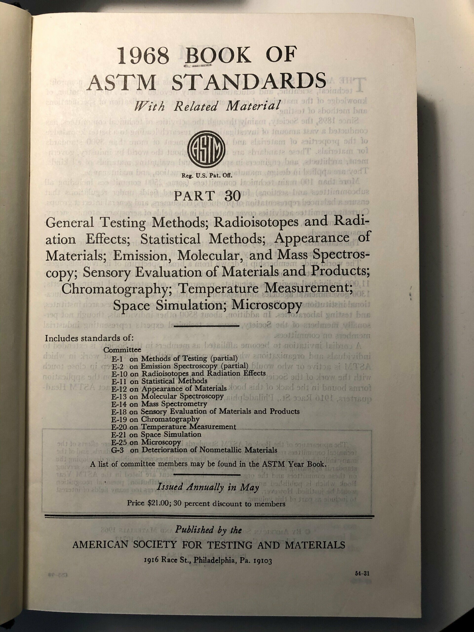 1968 Book of astm standards General test methods part 30