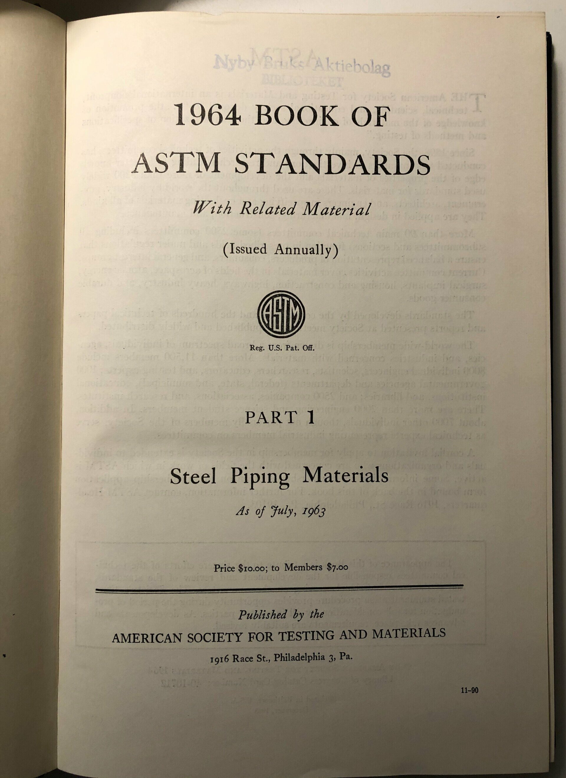 1964 Book of astm standards with related material part 1 Steel Piping Materials