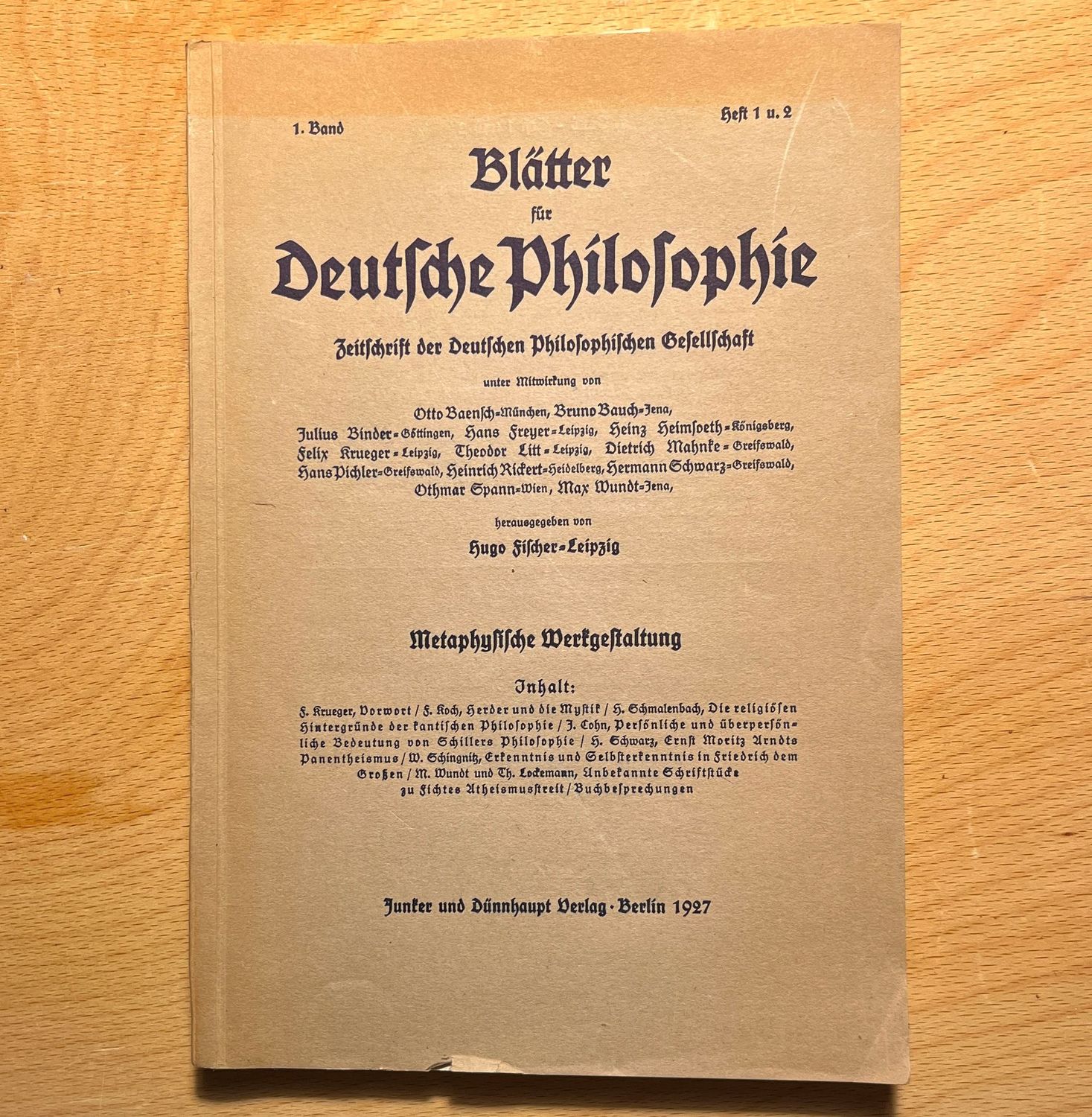 Blätter fur Deutsche Philosophie - Band 1 häfte 1 och 2