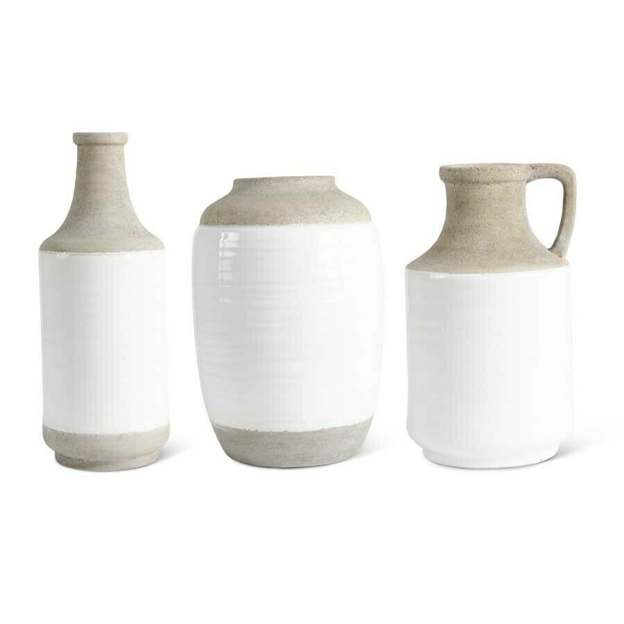 White & Natural Stone Vase (13.5 in)