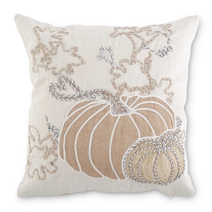 White Pumpkin Embroidered Pillow/18in