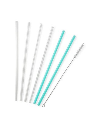 Clear & Aqua Reusable Straw Set/Tall