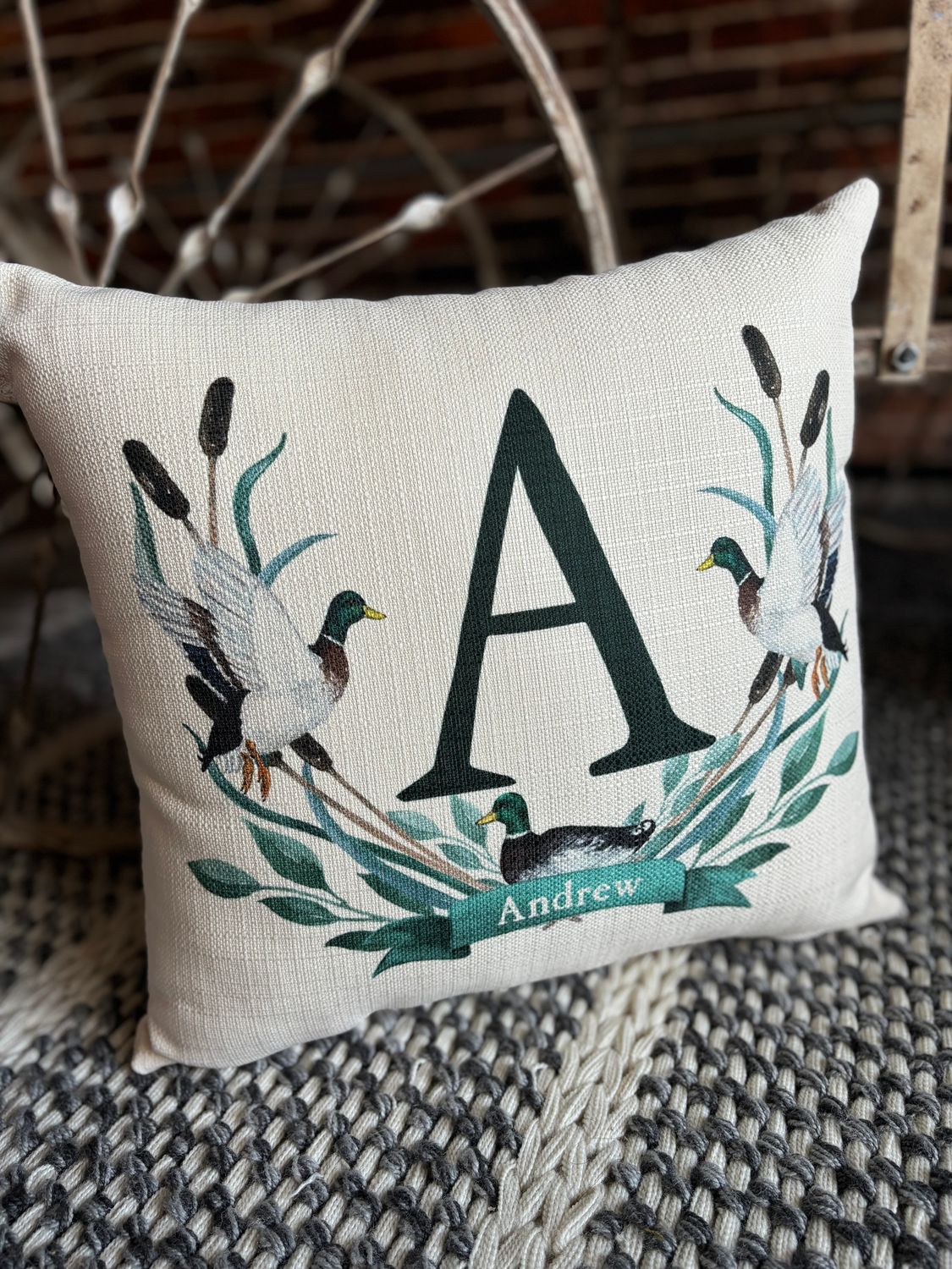 Mallard Initial Crest Pillow