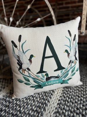 Mallard Initial Crest Pillow