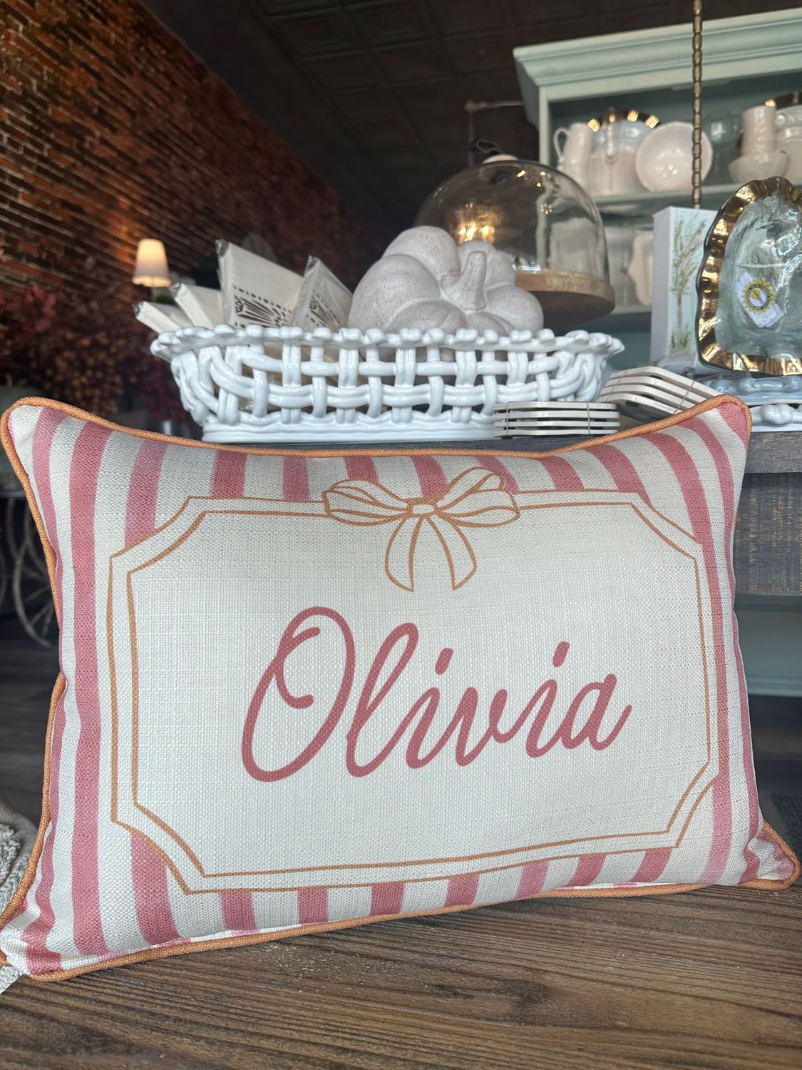 French Stripe Girl Name Pillow