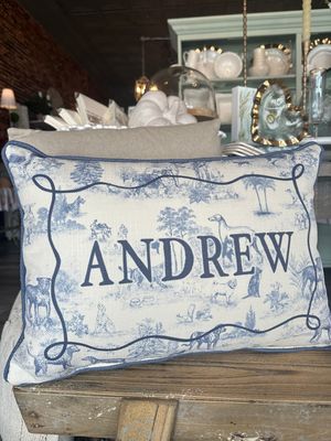 Toile Dog Boy Name Pillow