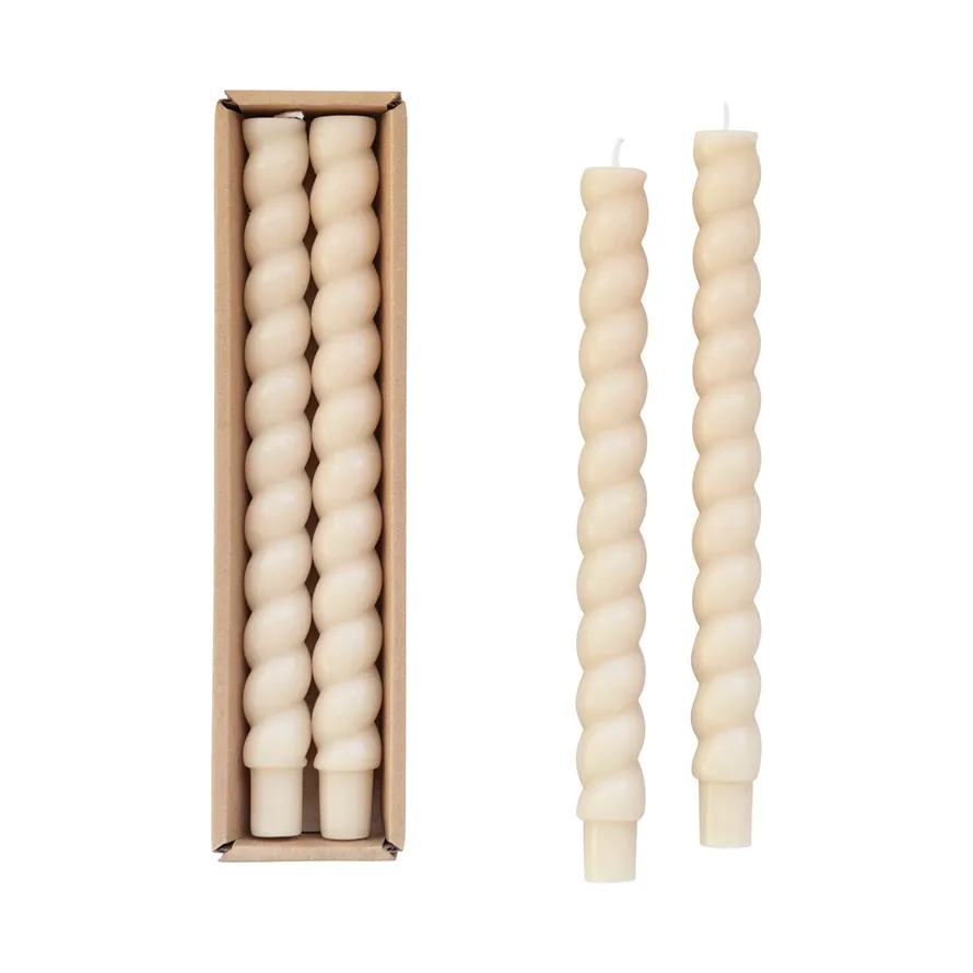 S/2 Twisted Taper Candles/Cream 