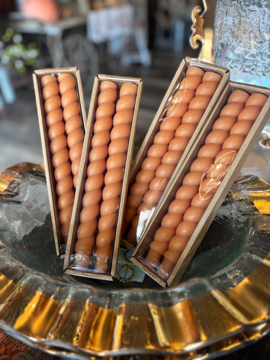 S/2 Twisted Taper Candles/Camel