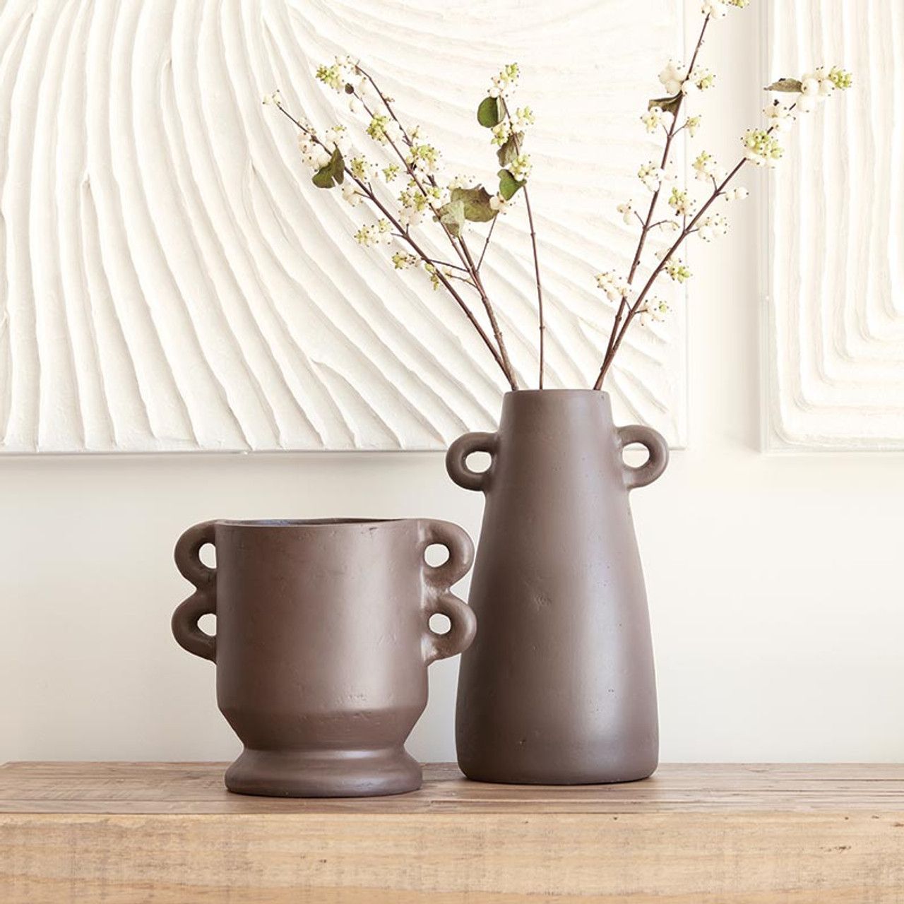 Brown Doub Handle Vase