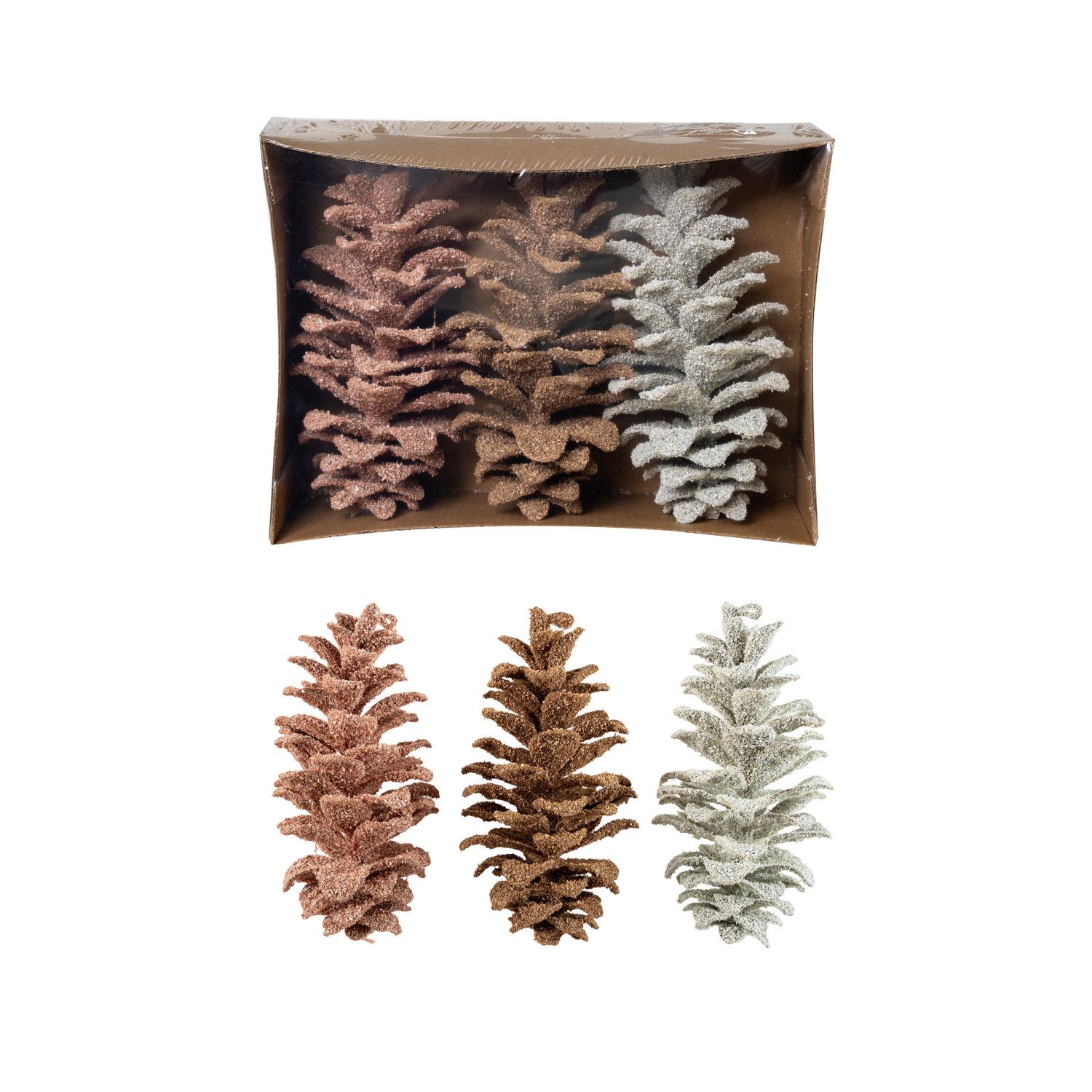S/3 Faux Pinecones Pink, Brown, White