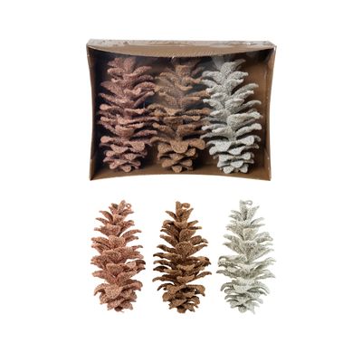 S/3 Faux Pinecones Pink, Brown, White