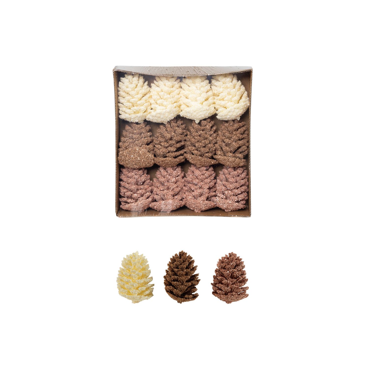S/12 Faux Pinecones Pink,Brown,White