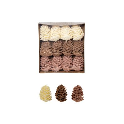 S/12 Faux Pinecones Pink,Brown,White