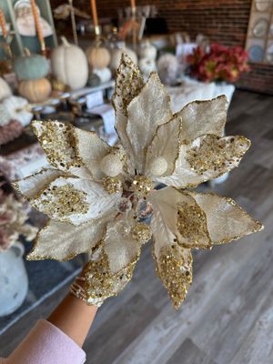 Poinsettia Stem/Ivory &amp; Gold