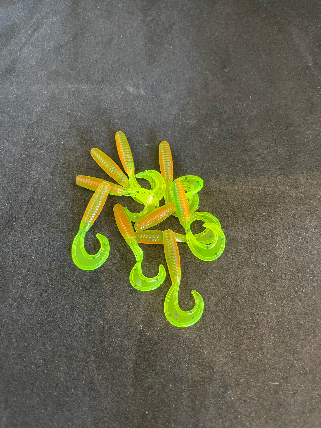 Grub’s 1.5” Orange Green , Chartreuse Tail’s