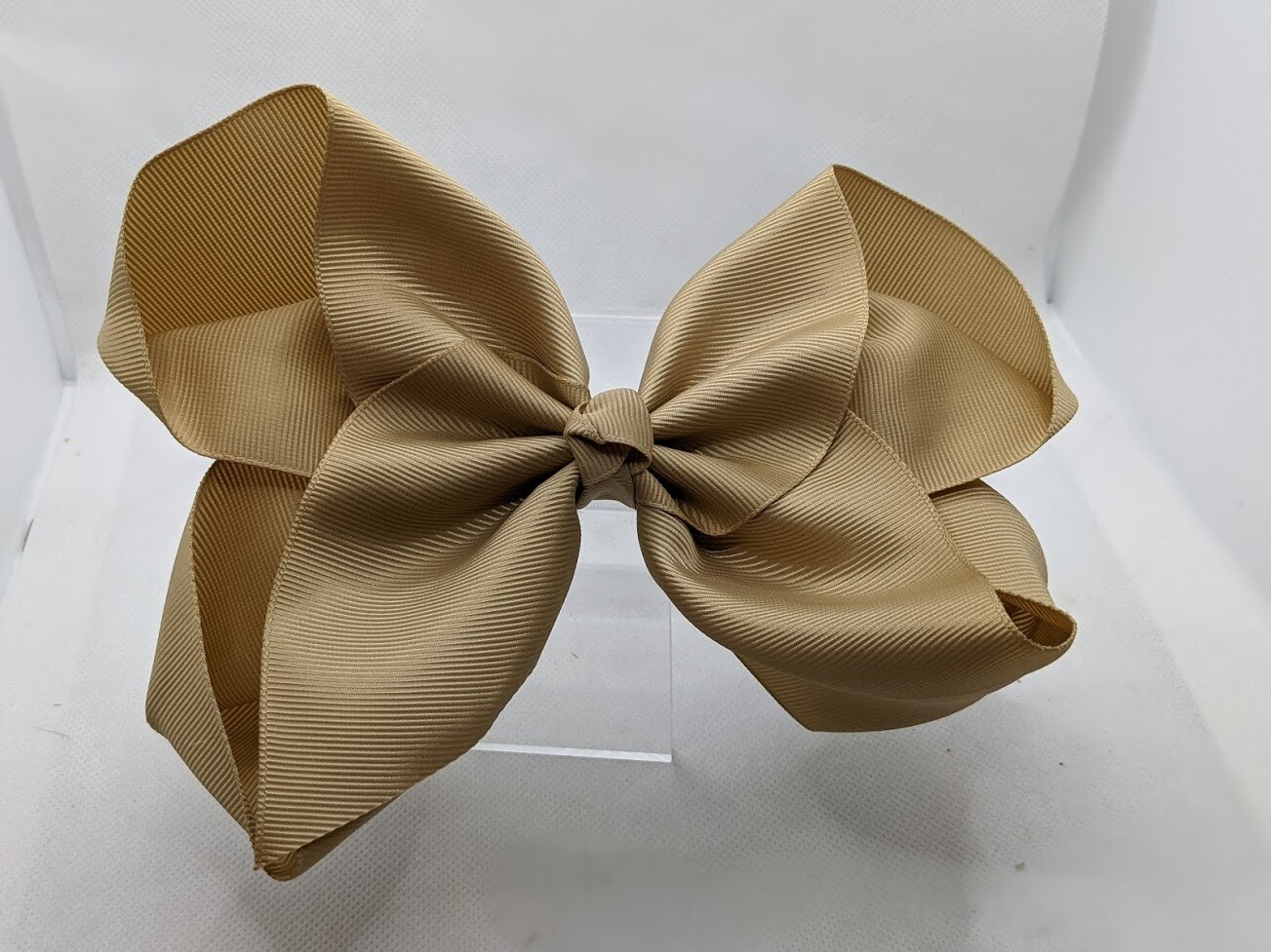 8 Inch Jumbo Gator Clip Hair Bow- Khaki