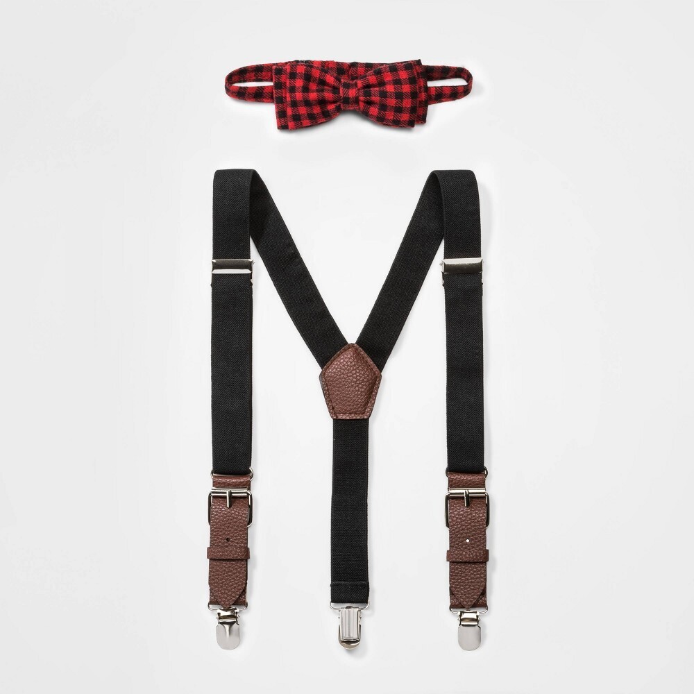Boys&#39; Suspender and Bow Tie Set - Cat &amp; Jack™ Red/Black, One Size Fits Most