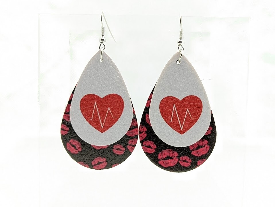 Faux Leather Dangel Earrings- Valentines