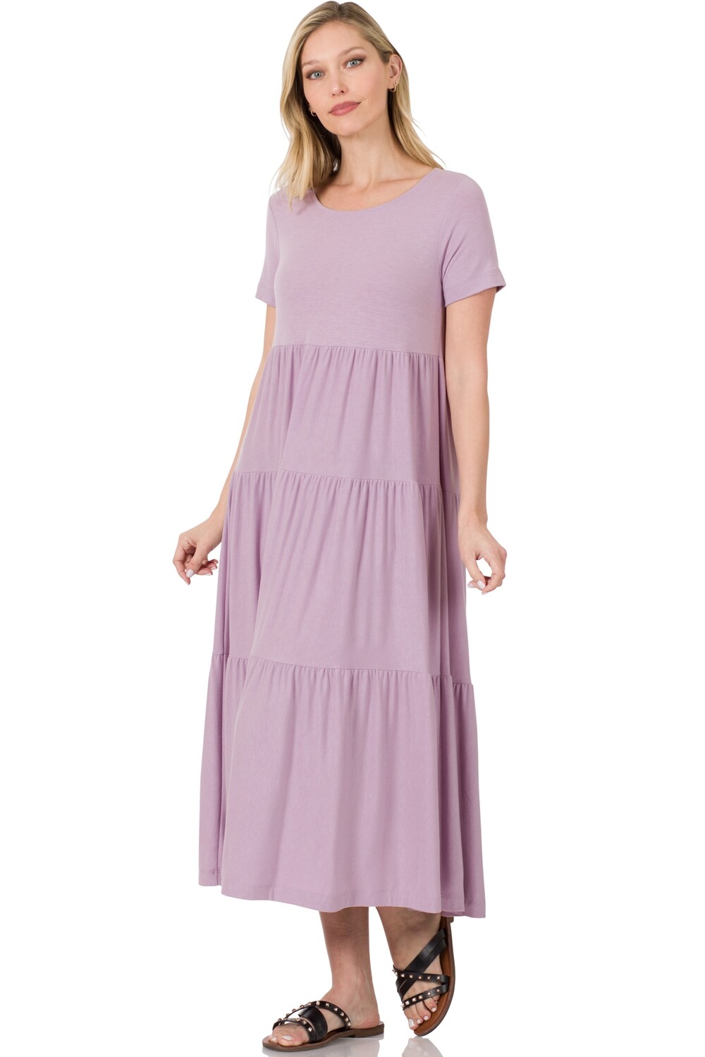 Zenana Tiered Midi Dress- Light Purple- Medium