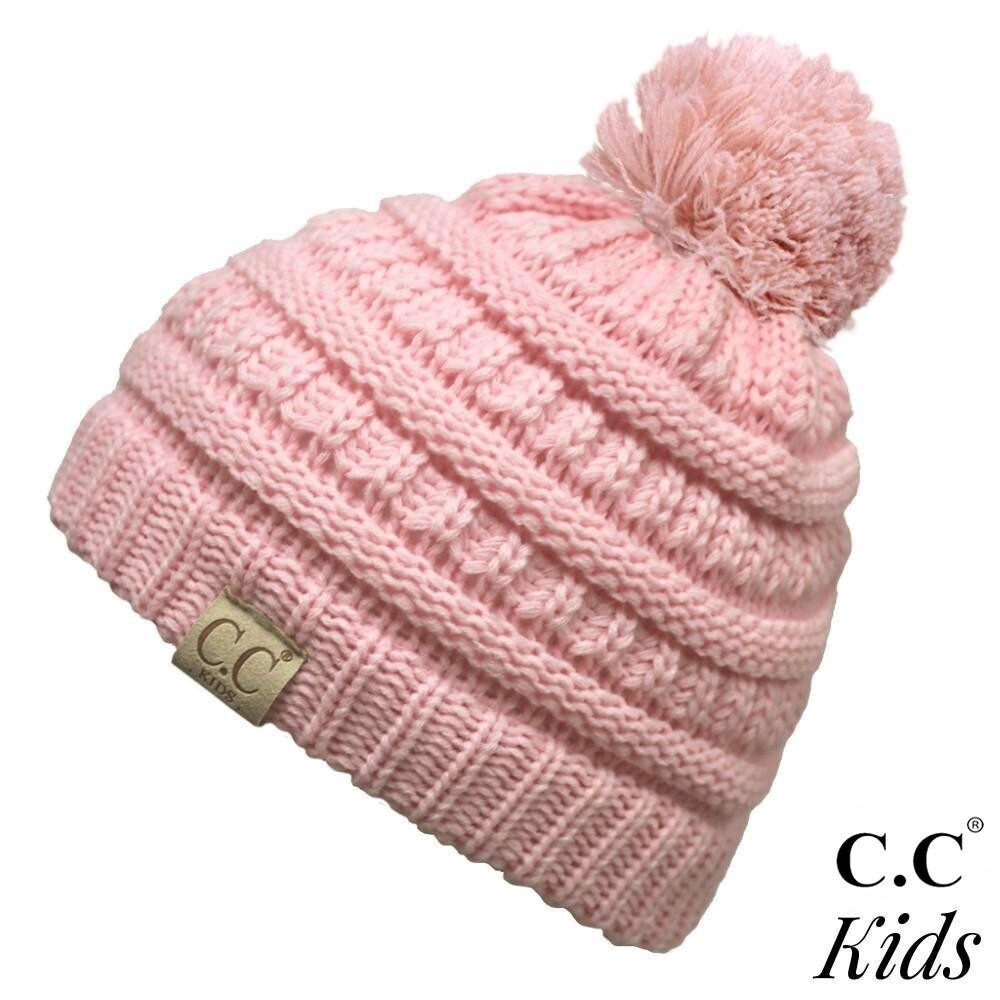 CC Kids Beanie- YJ 847 Kids Pom- Pale Pink