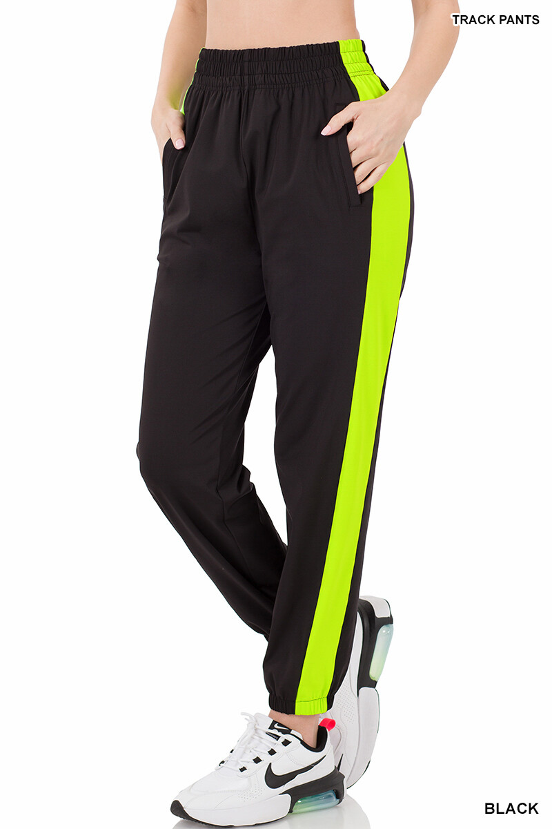 Zenana Tricot Track Suit Pants with Side Panels- Black- Size Extra Large