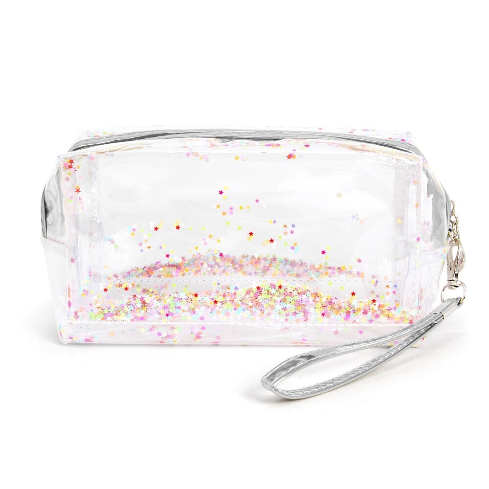 Clear Travel Pouch Wristlet with Star Glitter