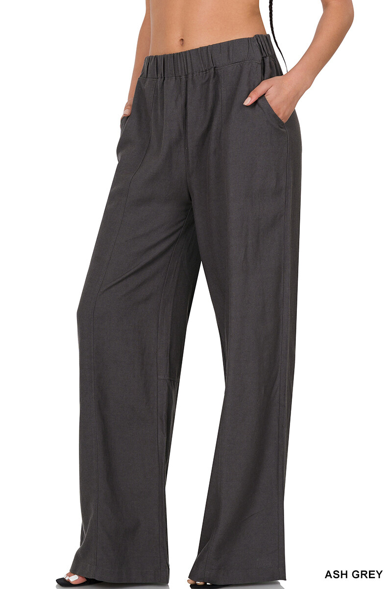 Linen Wide Leg Pants with Pockets- Ash Gray- Size Large