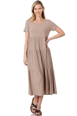 Zenana Tiered Midi Dress- Ash Mocha- Large