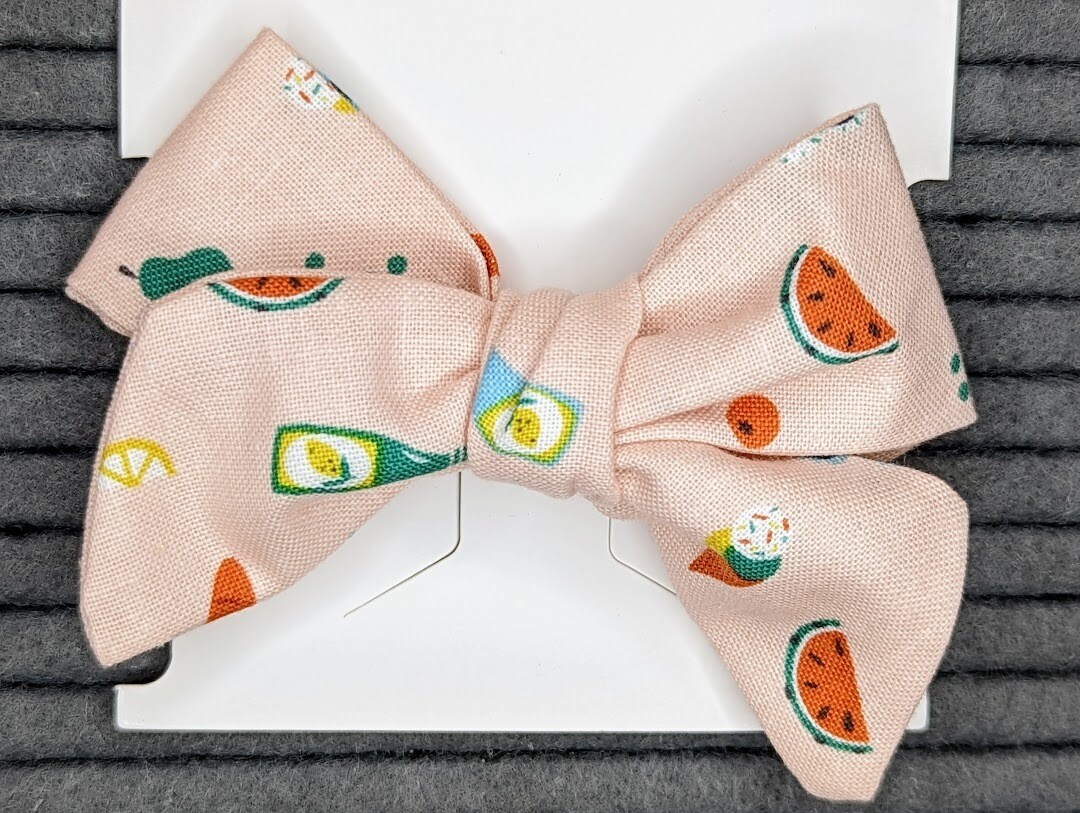 Mama Made- Hair Bow- Light Pink with Fruit