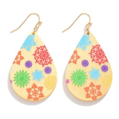 Wooden Teardrop Snowflake Earrings