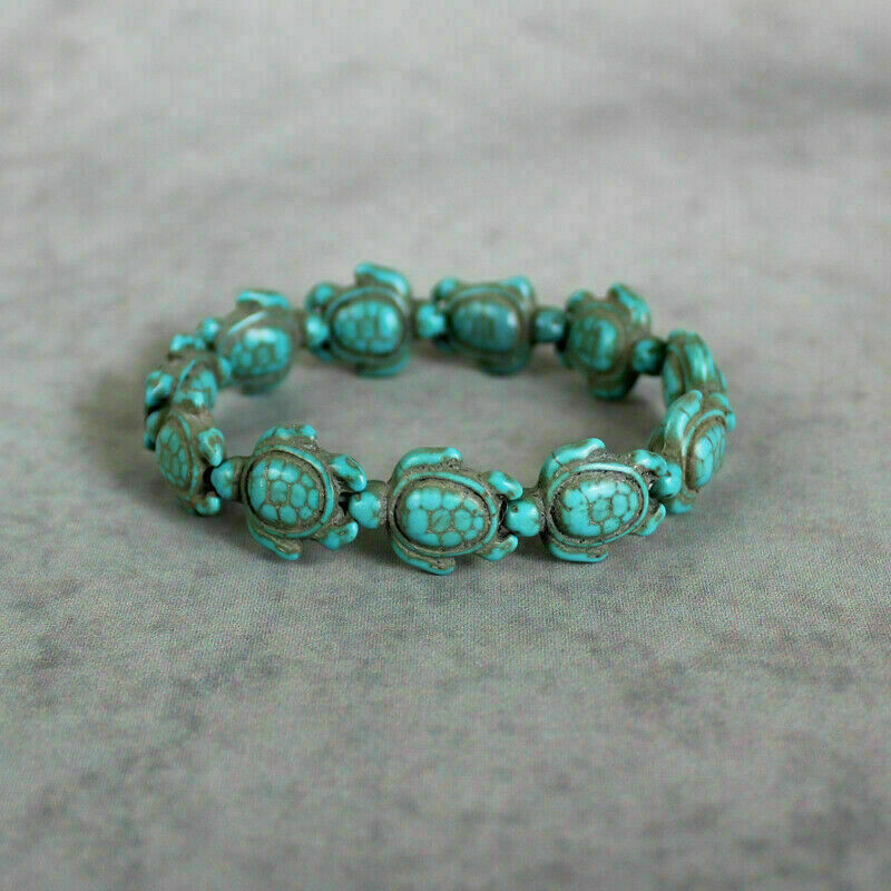 Turquoise Stretch Beaded Turtle Bracelet