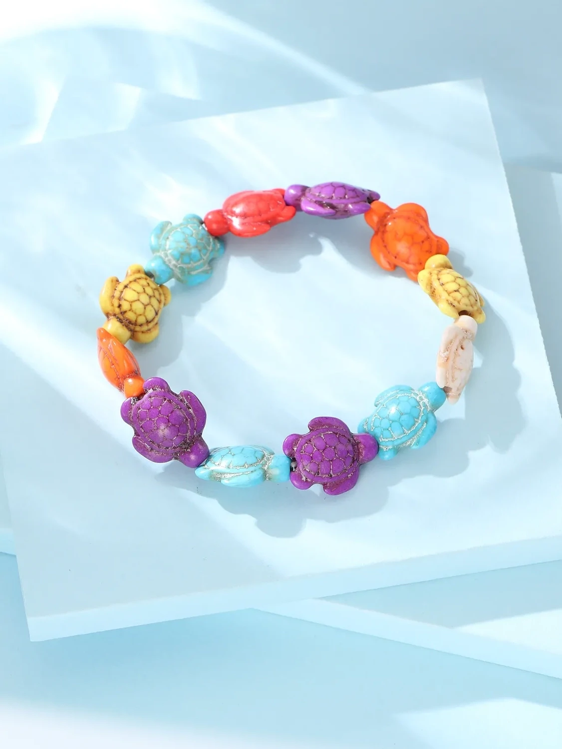 Rainbow Stretch Beaded Turtle Bracelet