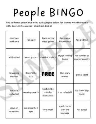 People BINGO- Instant Download