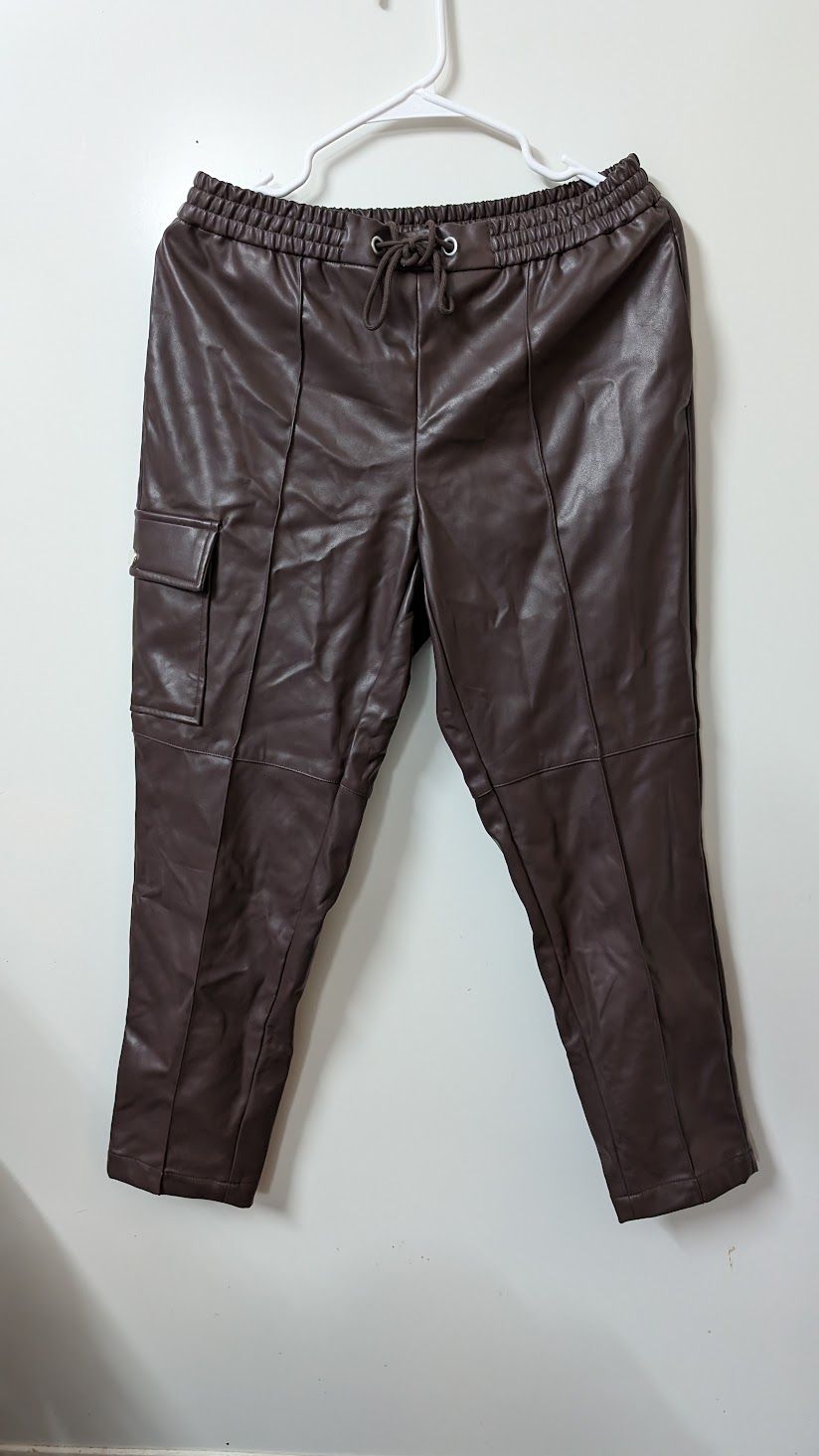 Calvin Klein Brown Faux Leather Cargo Pants- Size 6
