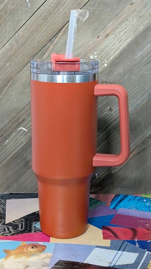 Pre-Buy- Solid 40oz Double Wall Stainless Vacuum Tumbler with Handle- Orange