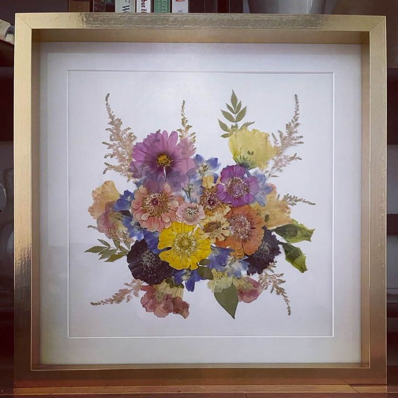 Pressed flower framed bouquet preservation for Amanda and Bobby
