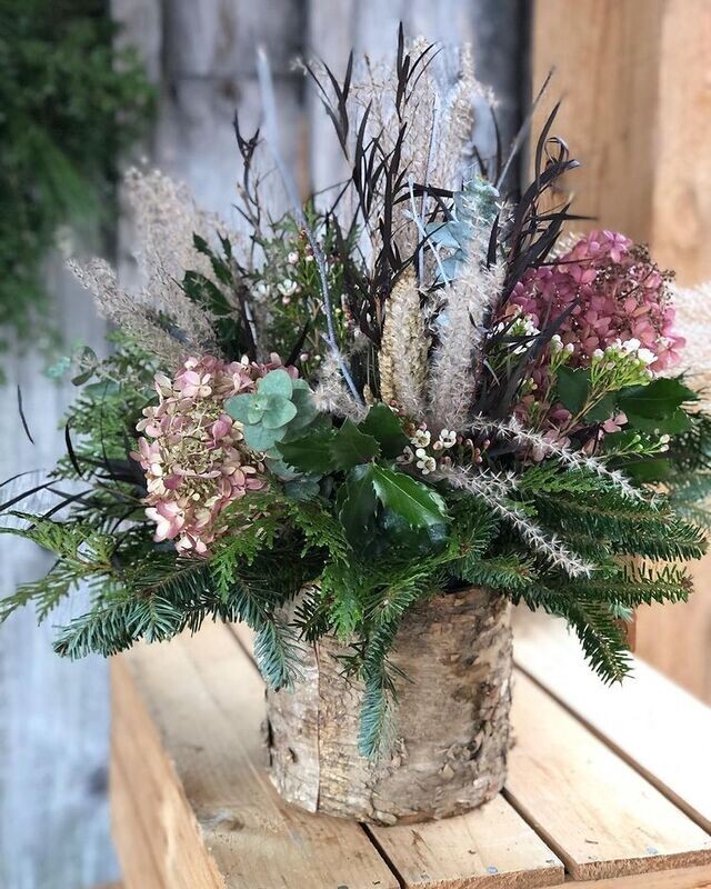 Tabletop Evergreen & Everlasting holiday arrangement