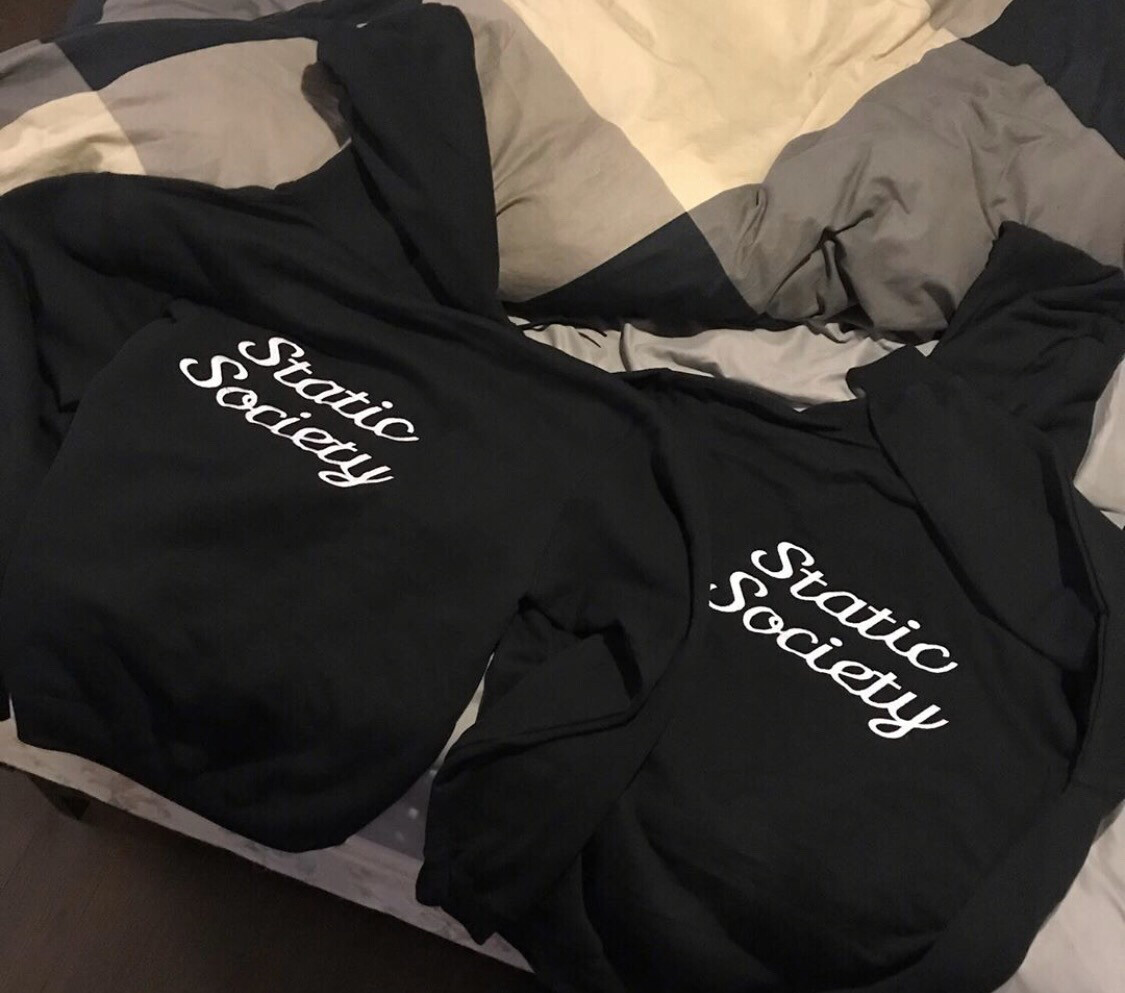 Static Society Hoodies Black White Embroidery (Large)