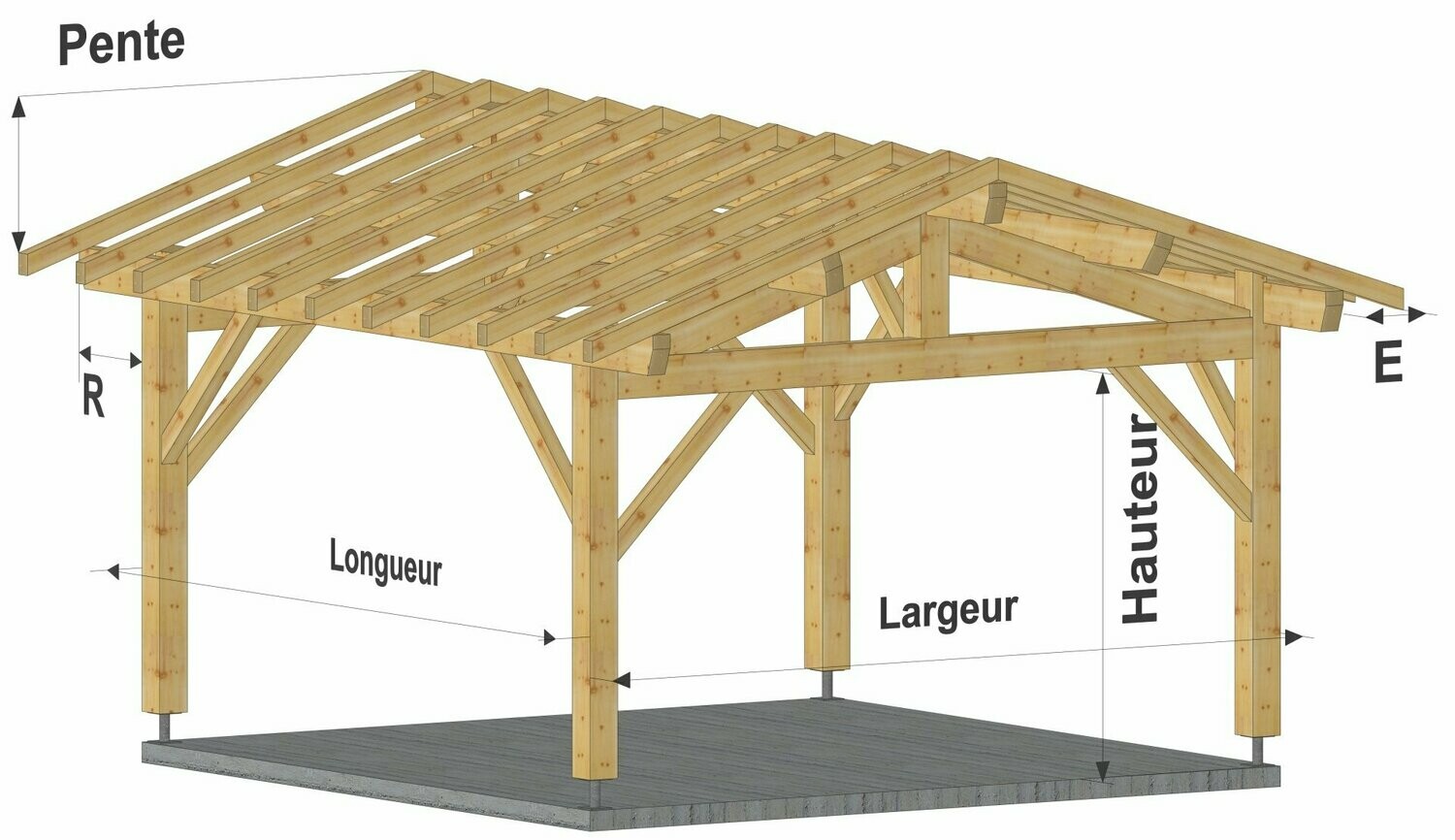 Garage bois, abri de jardin à deux pans 3x3 m, abri en bois