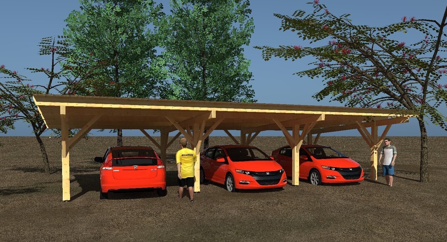 Carport bois, abri voiture monopente trois places