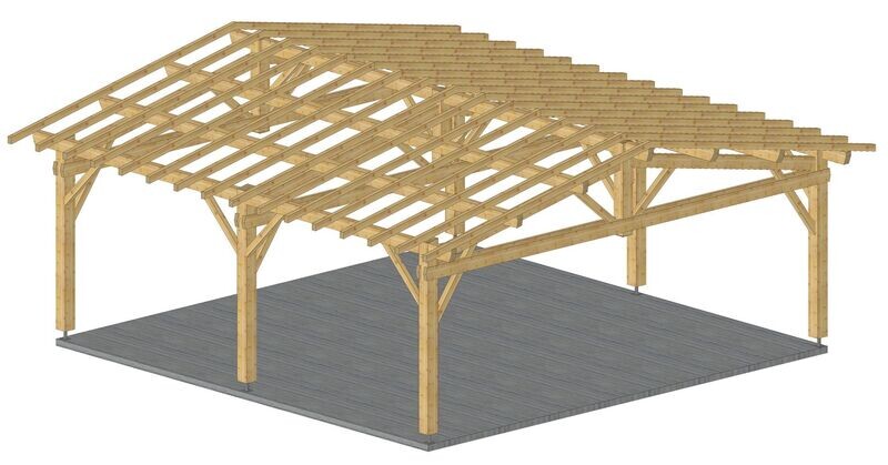 Abri deux pans 8x8 pente 20%