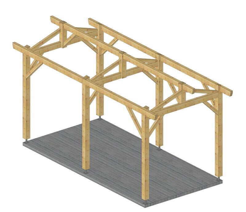 Abri deux pans 3x6m hauteur sous entraits 2.8m
