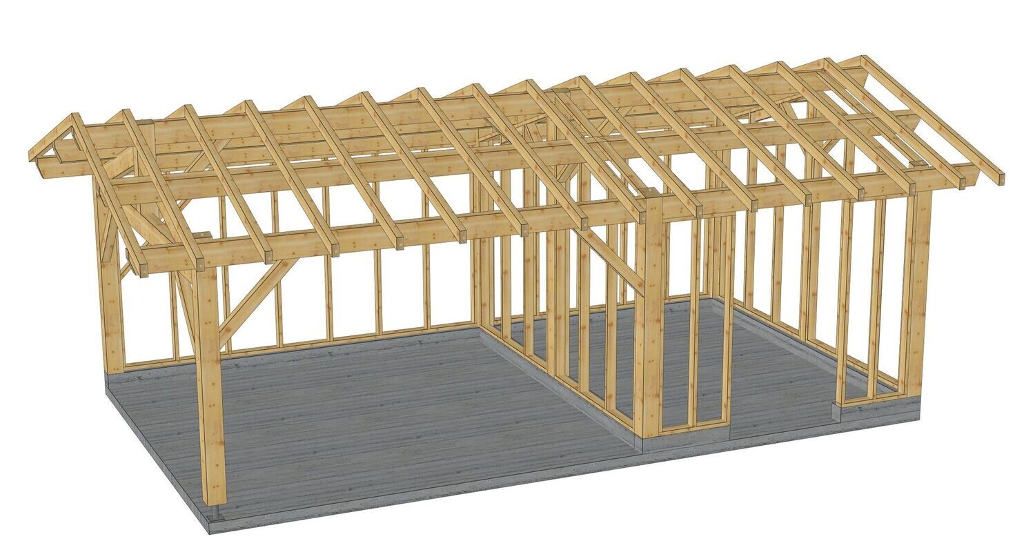 Abri 2 pans 4x7m avec 3m fermés